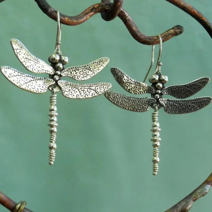 Silberne Vintage Libelle Gefrästes Muster Retro Ohrringe