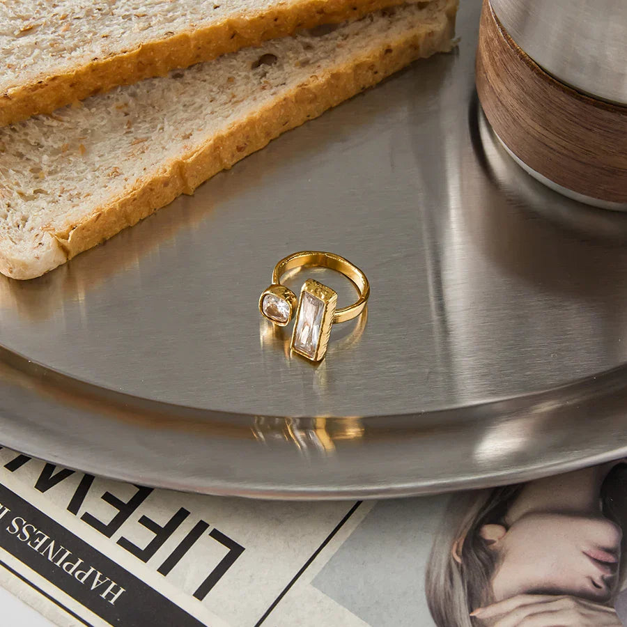 Geometrischer Baguette Duo Offener Ring