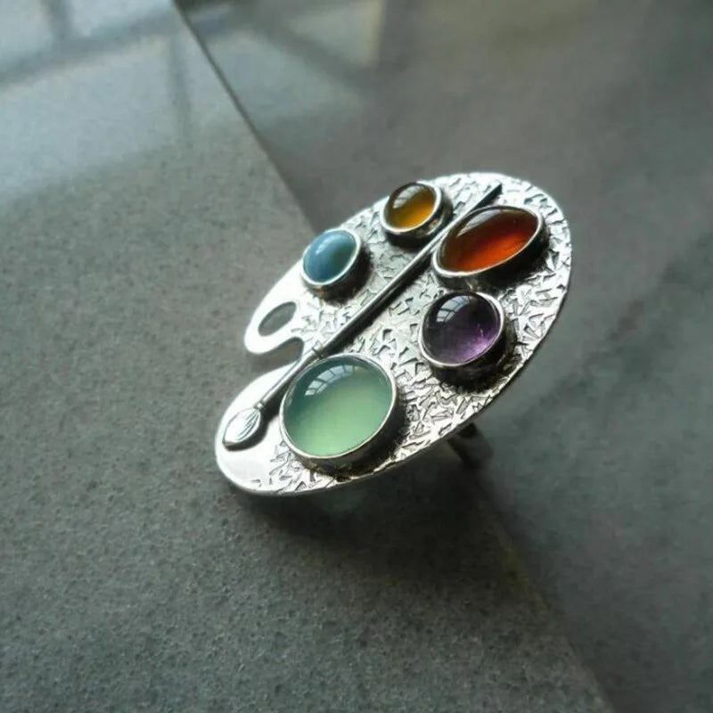 Künstlerpalette Multicolor Edelstein Verstellbarer Ring
