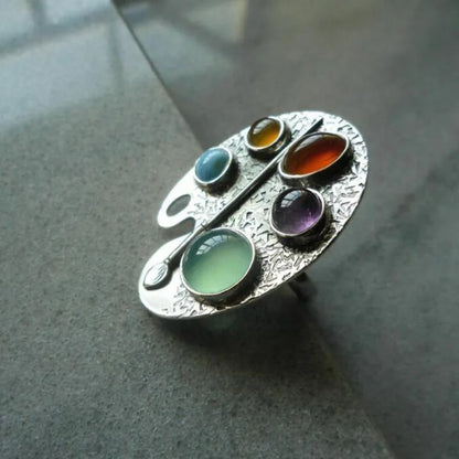 Künstlerpalette Multicolor Edelstein Verstellbarer Ring