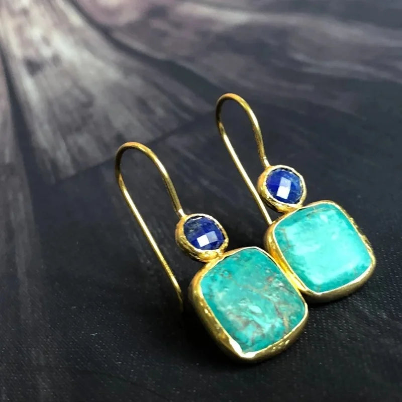 Vintage Gold Ornate Türkis Ohrringe