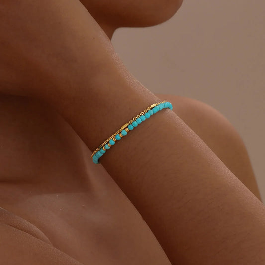Zeitloses Gold Doppelketten Türkisarmband