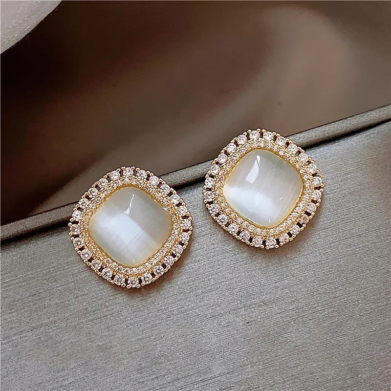 Chic quadratische Opal- und CZ-Kristall-Ohrringe