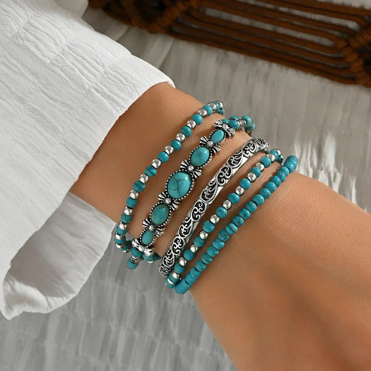 Bohemian Türkis Perlenarmband Set