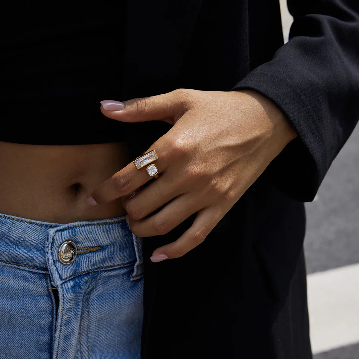 Geometrischer Baguette Duo Offener Ring