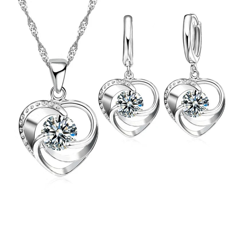 Sterling Silber Herz Halskette und Ohrringe