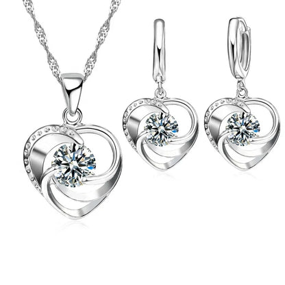 Sterling Silber Herz Halskette und Ohrringe