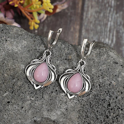 Vintage viktorianische Stil Wassertröpfchen Ohrringe mit rosa Steinen eingelegt