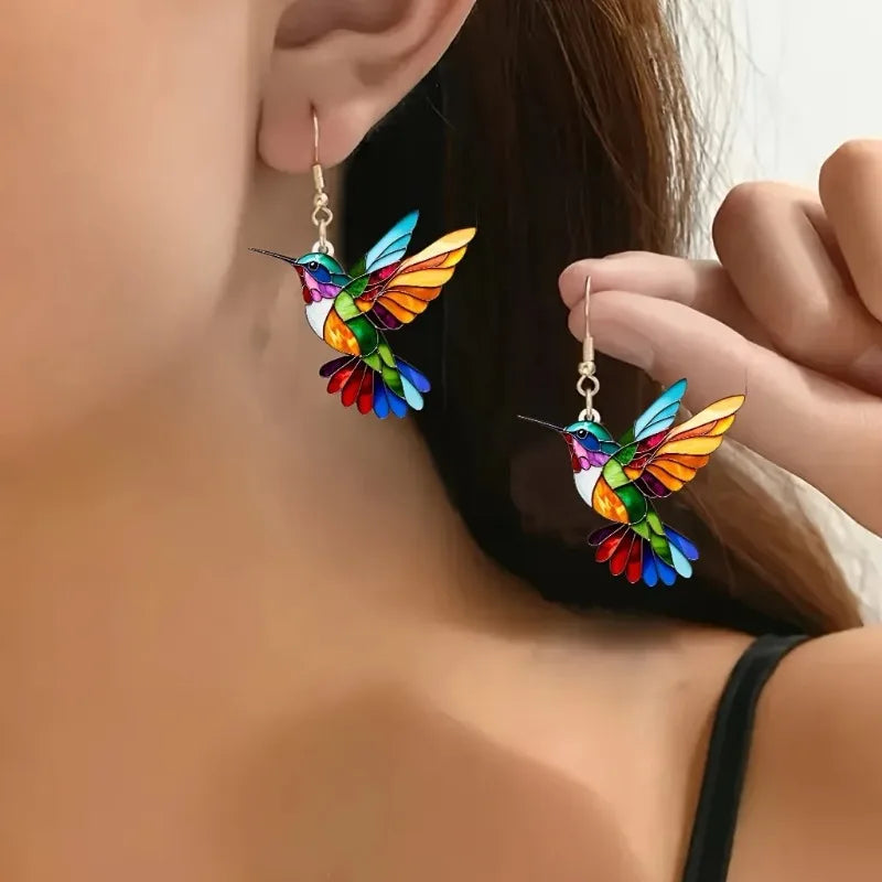 Acryl Kolibri Ohrringe – Helles 2D Vogel Design
