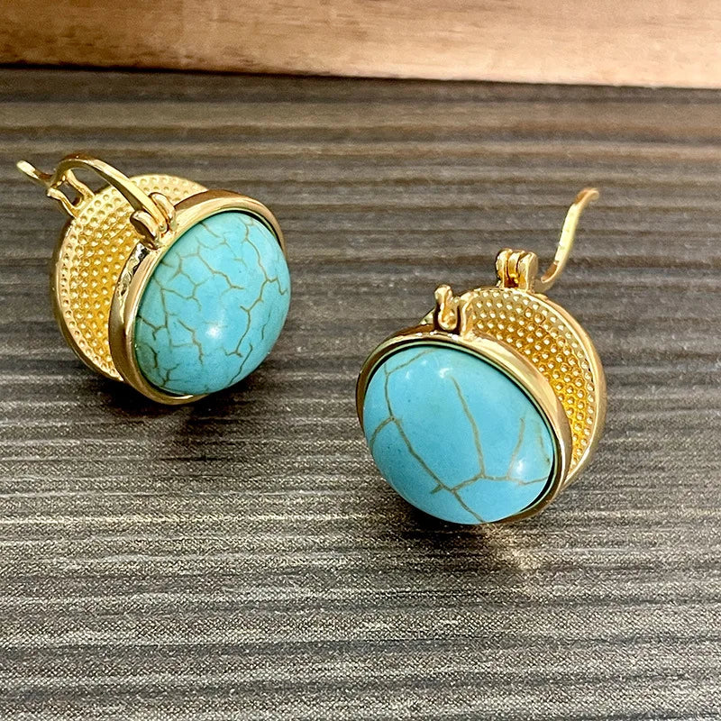 Elegante Vintage Geometrische Türkis Stecker Ohrringe