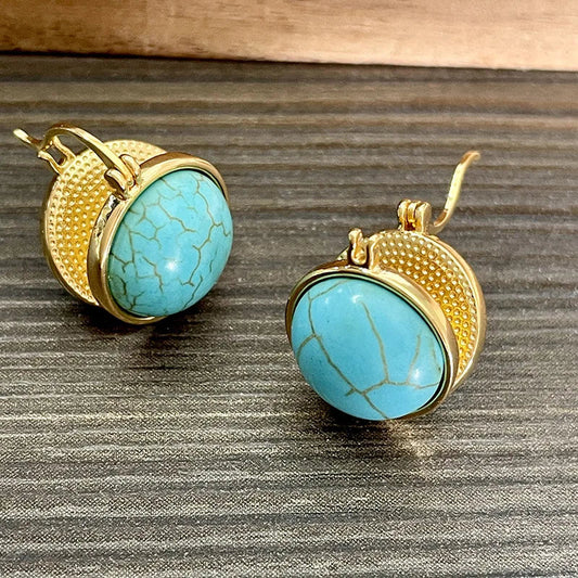 Elegante Vintage Geometrische Türkis Stecker Ohrringe