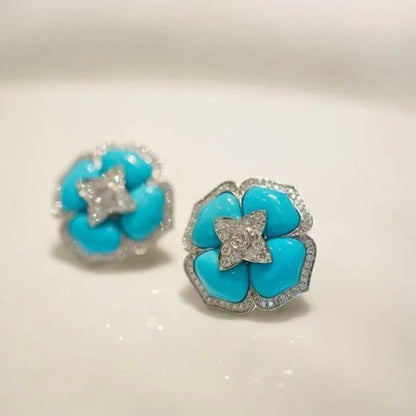 Elegante Silberblaue Blumenohrringe