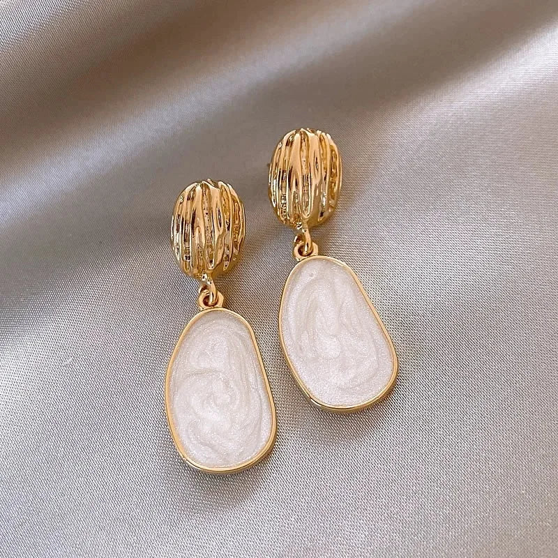 Vintage Email Oval Drop Earrings