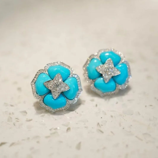 Elegante Silberblaue Blumenohrringe
