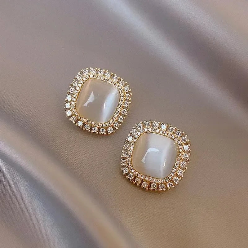 Chic quadratische Opal- und CZ-Kristall-Ohrringe