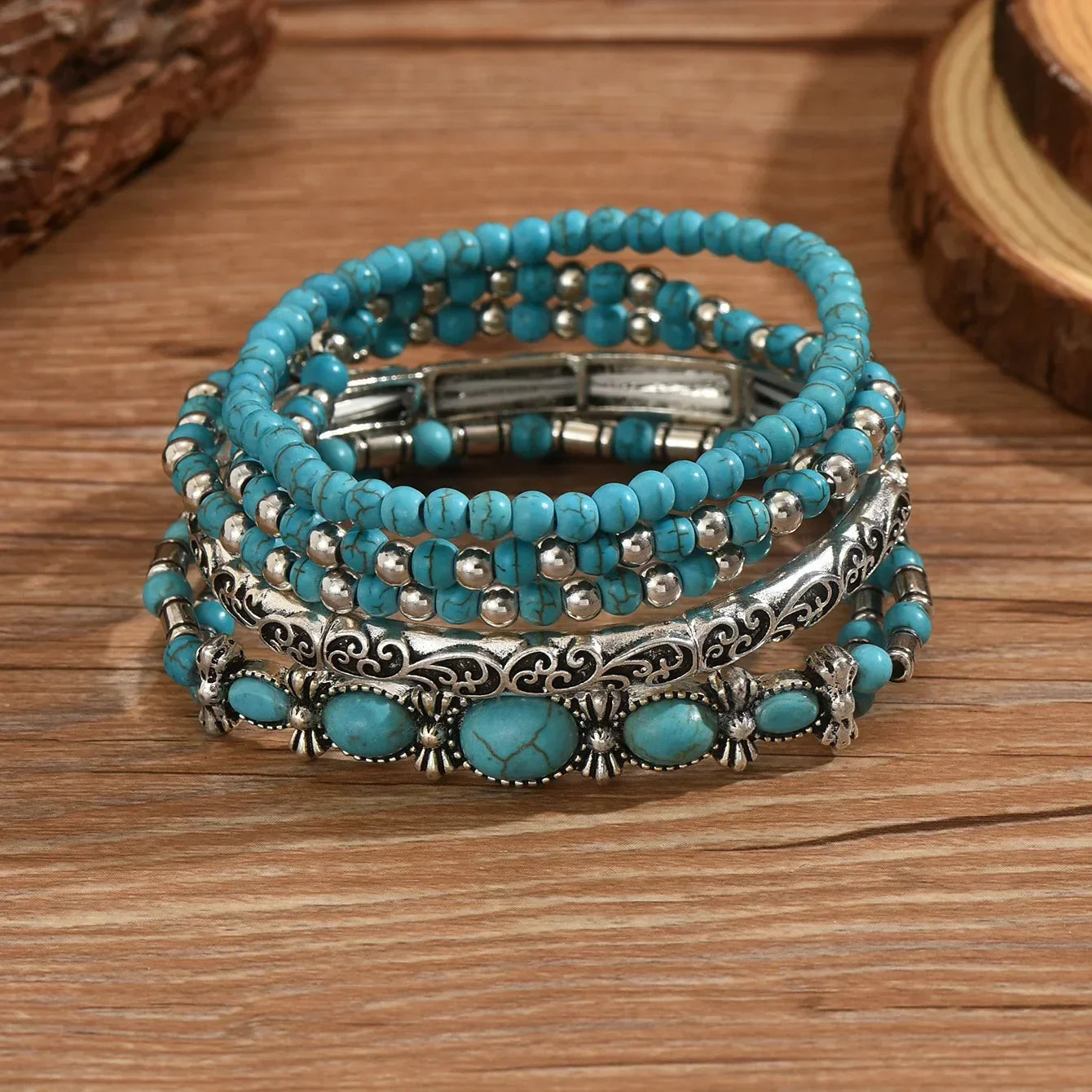 Bohemian Türkis Perlenarmband Set