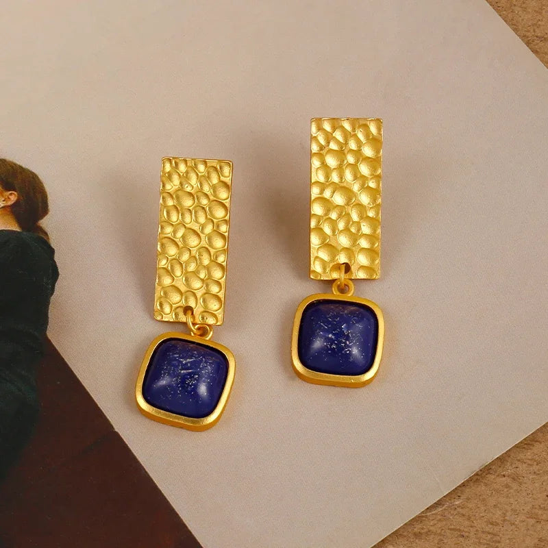 Boho Lapis Lazuli Ohrringe in quadratischer Form