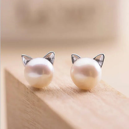 Sterling Silber Katze Perle Ohrstecker