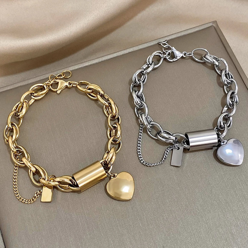 Elegantes Herzförmiges Gold Chunky Armband