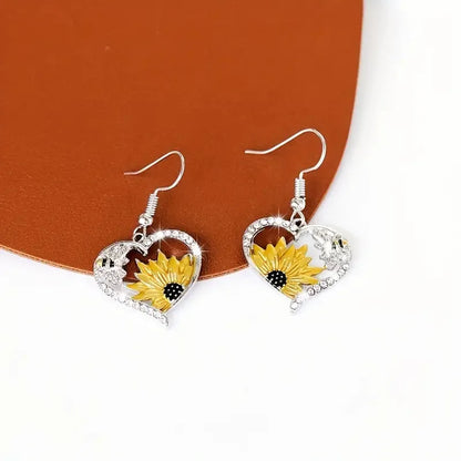 Vintage Boho Sonnenblume & Biene Herz Ohrhänger
