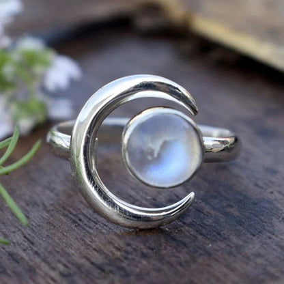 Halbmond Silber Mondstein Ring