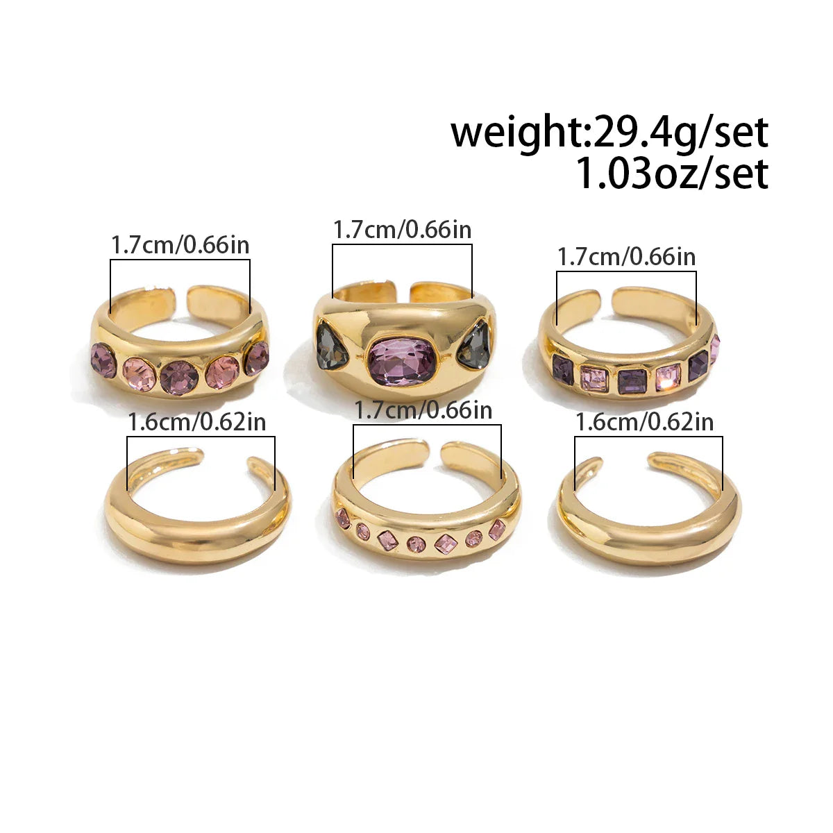 Chunky Pink Crystal Stacking Rings