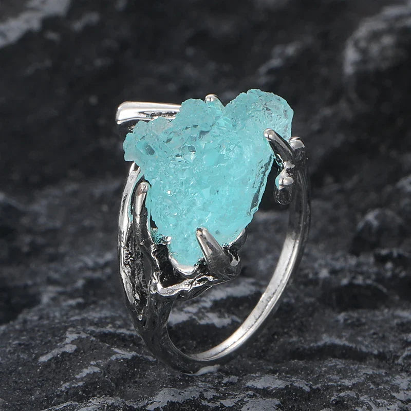Roh Aqua Quarz Klaue Ring