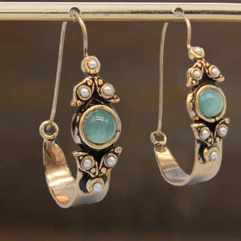 Vintage Minz Cabochon Perlen Ohrringe