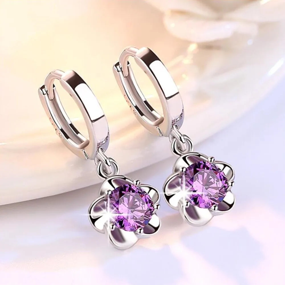 Ohrringe aus Sterlingsilber mit lila und weißen Zirkonen