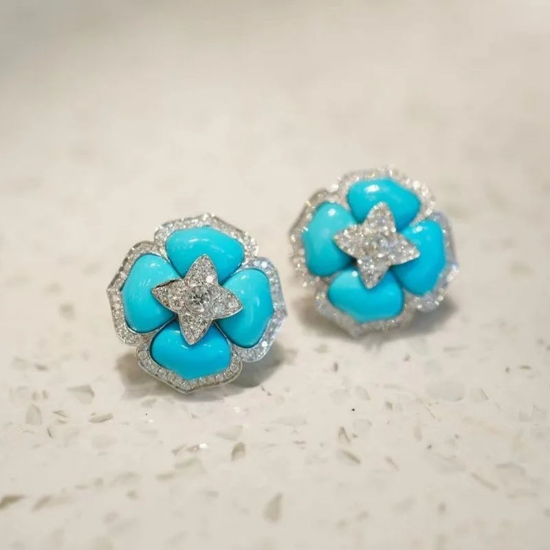Elegante Silberblaue Blumenohrringe