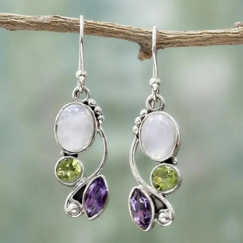 Mondstein Amethyst Peridot Cascade Ohrringe