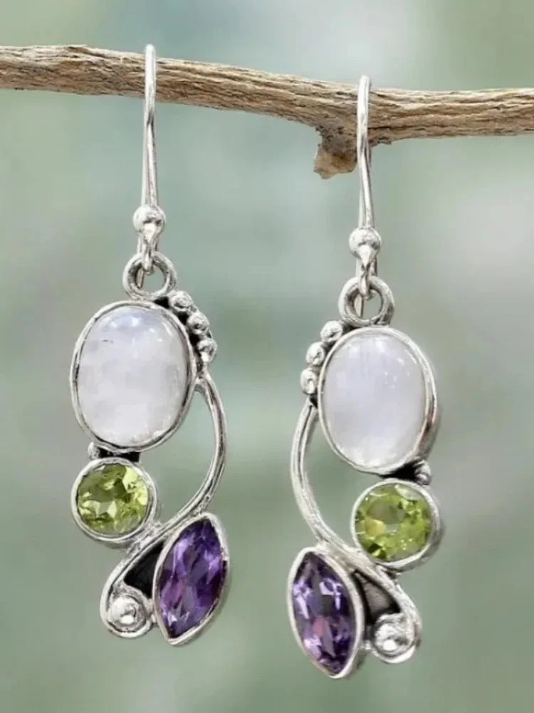 Mondstein Amethyst Peridot Cascade Ohrringe