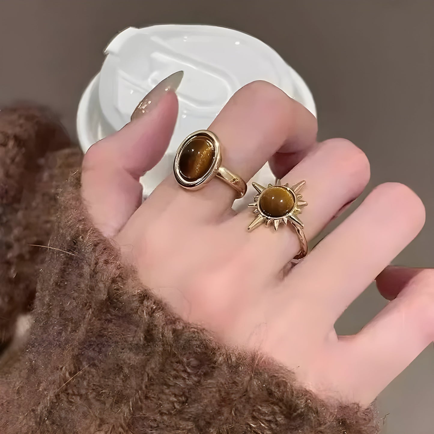 Goldenes Solar-Trio-Ring-Set
