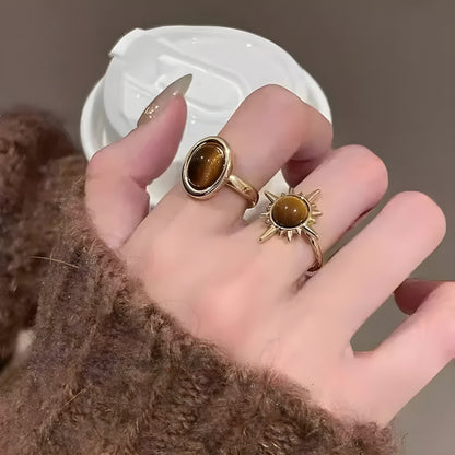 Goldenes Solar-Trio-Ring-Set