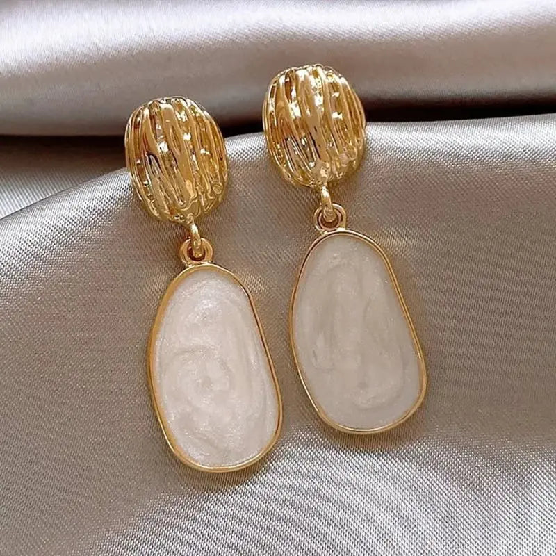 Vintage Email Oval Drop Earrings