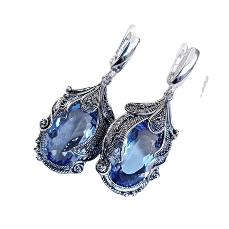 Blaue Quarz-Gem-Ohrringe retro Kristall-Ohrringe
