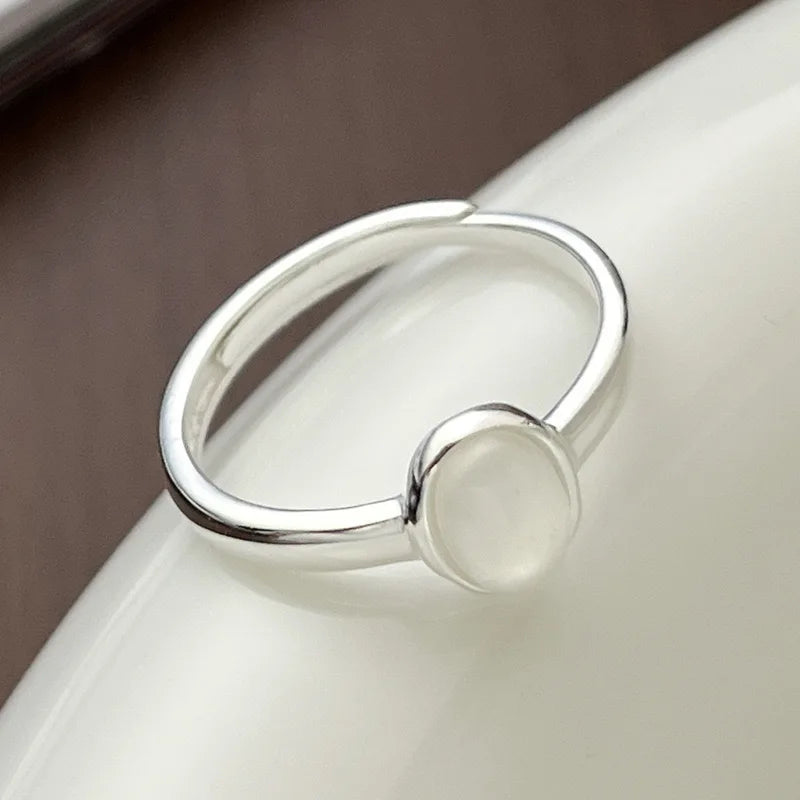 Silberner ovaler Mondstein Minimal Ring