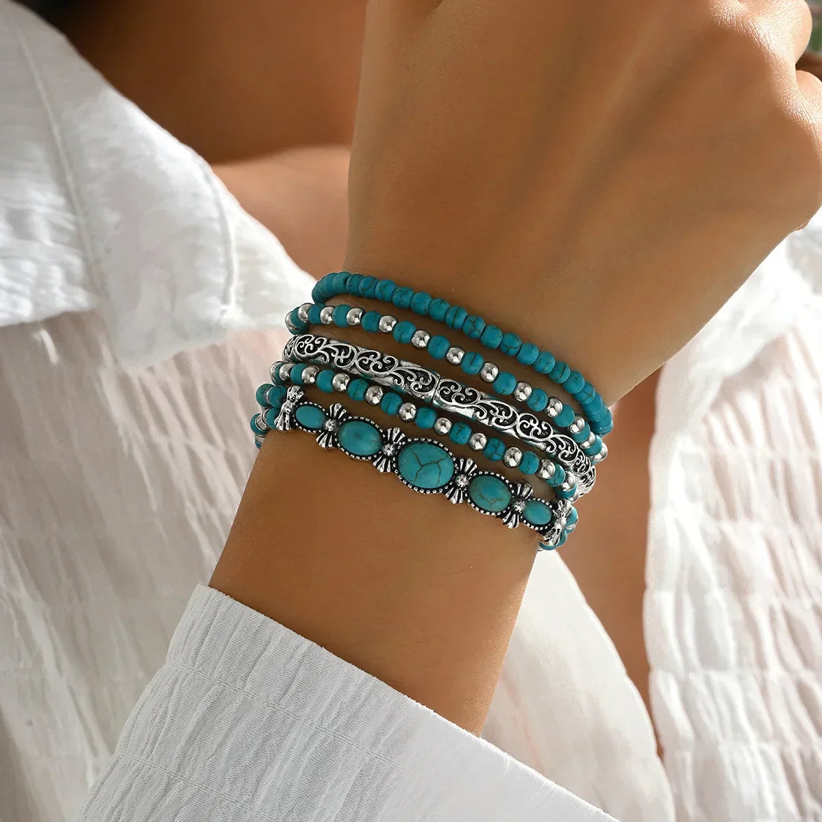 Bohemian Türkis Perlenarmband Set