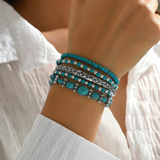 Bohemian Türkis Perlenarmband Set
