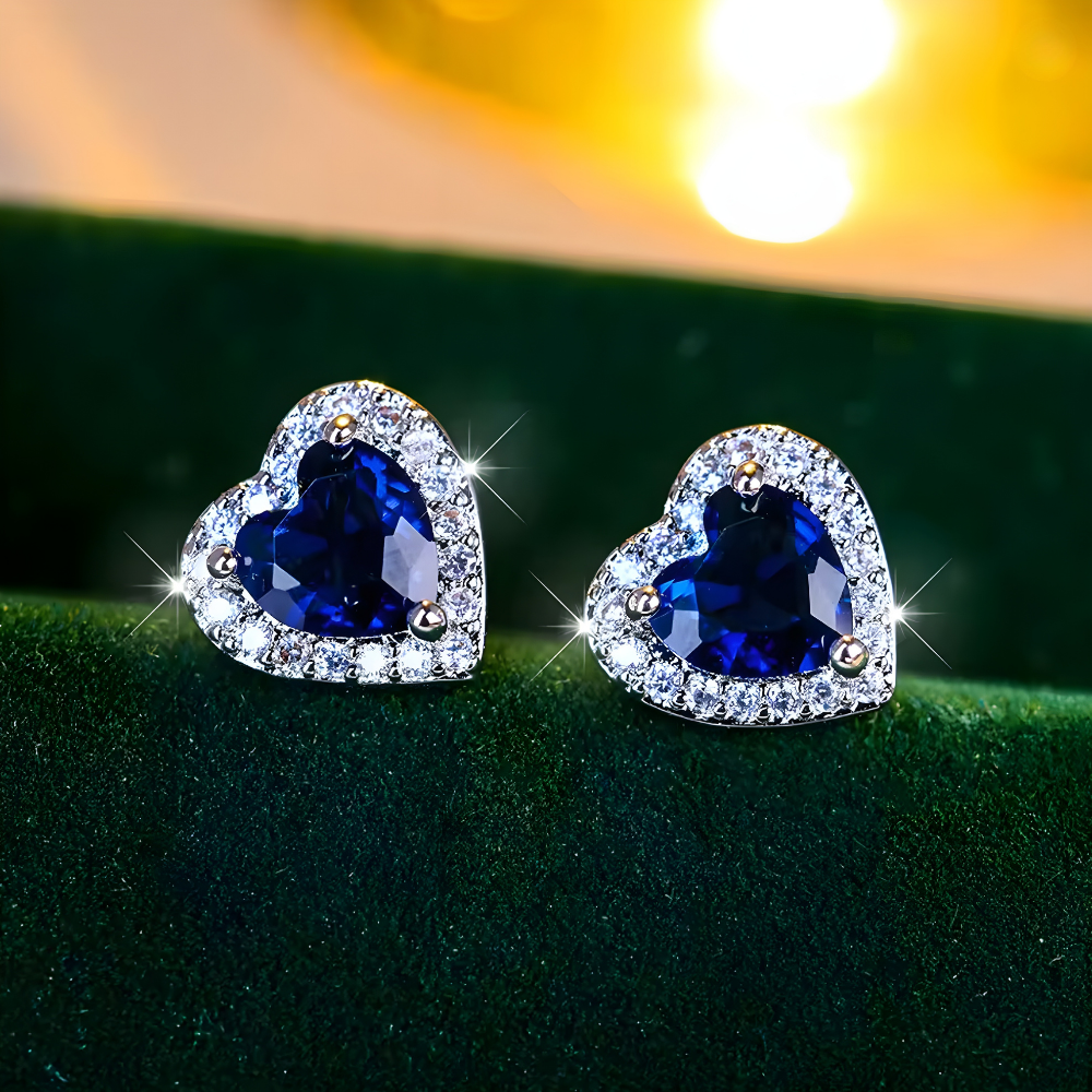Saphir Herz Stecker Ohrringe