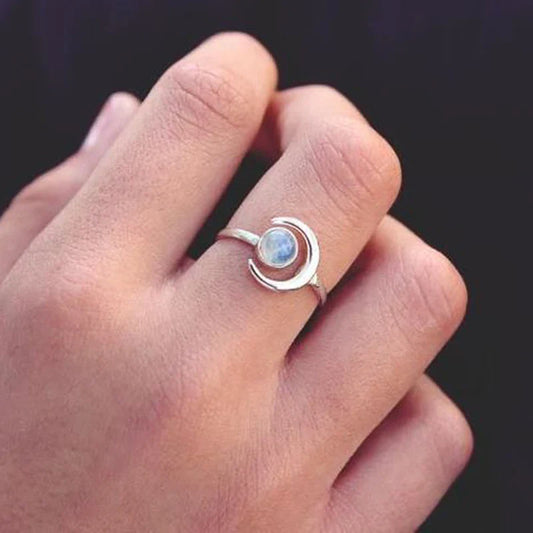 Halbmond Silber Mondstein Ring