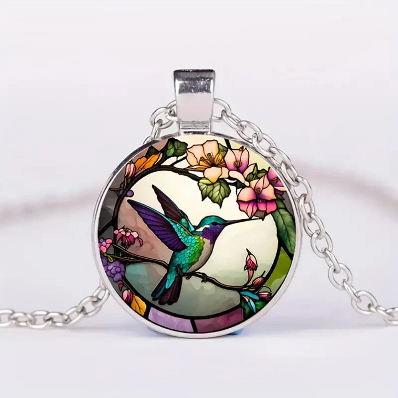 Kolibri Glasdome Anhänger Halskette