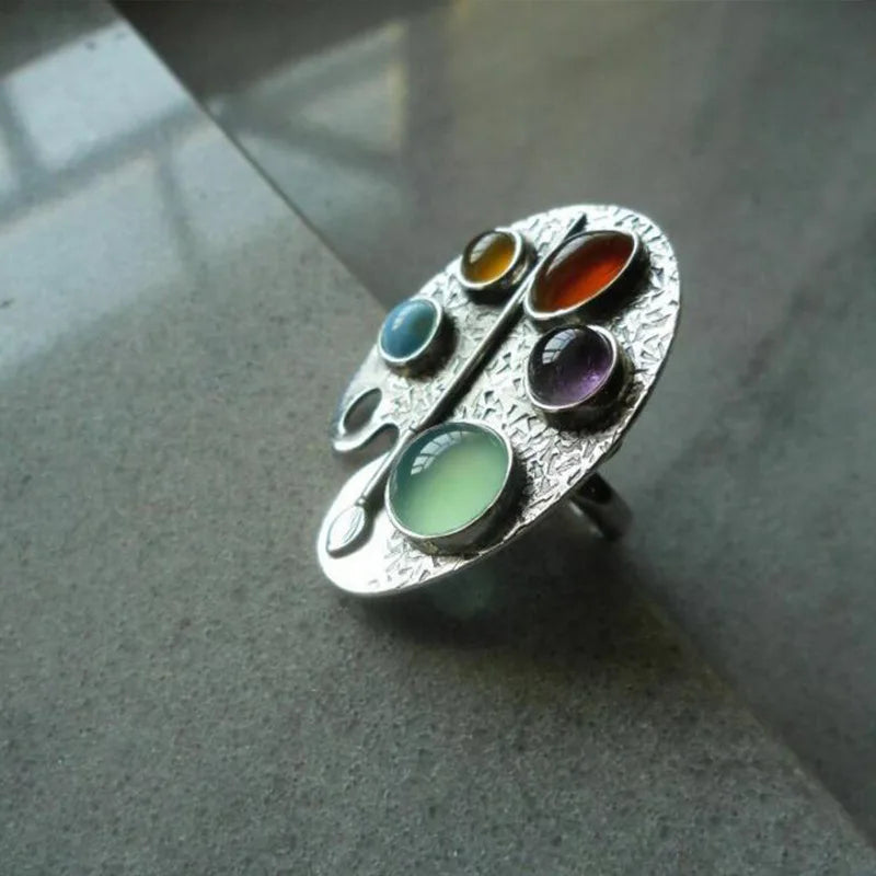 Künstlerpalette Multicolor Edelstein Verstellbarer Ring