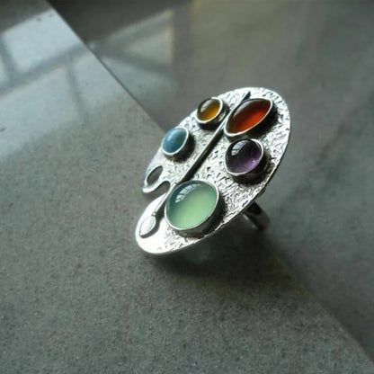 Künstlerpalette Multicolor Edelstein Verstellbarer Ring