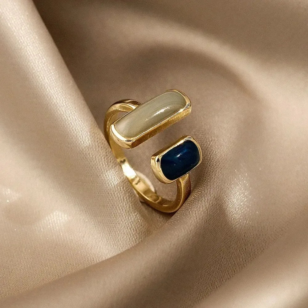Doppelter Edelstein verstellbarer Offener Ring