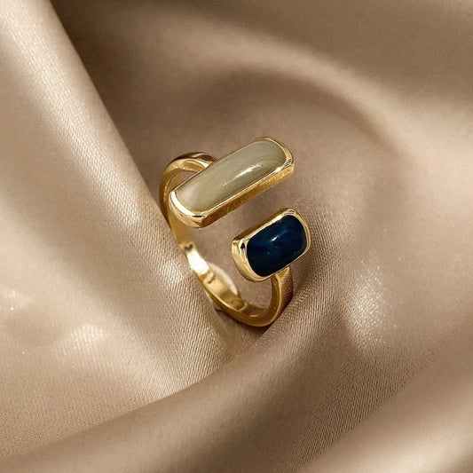 Doppelter Edelstein verstellbarer Offener Ring