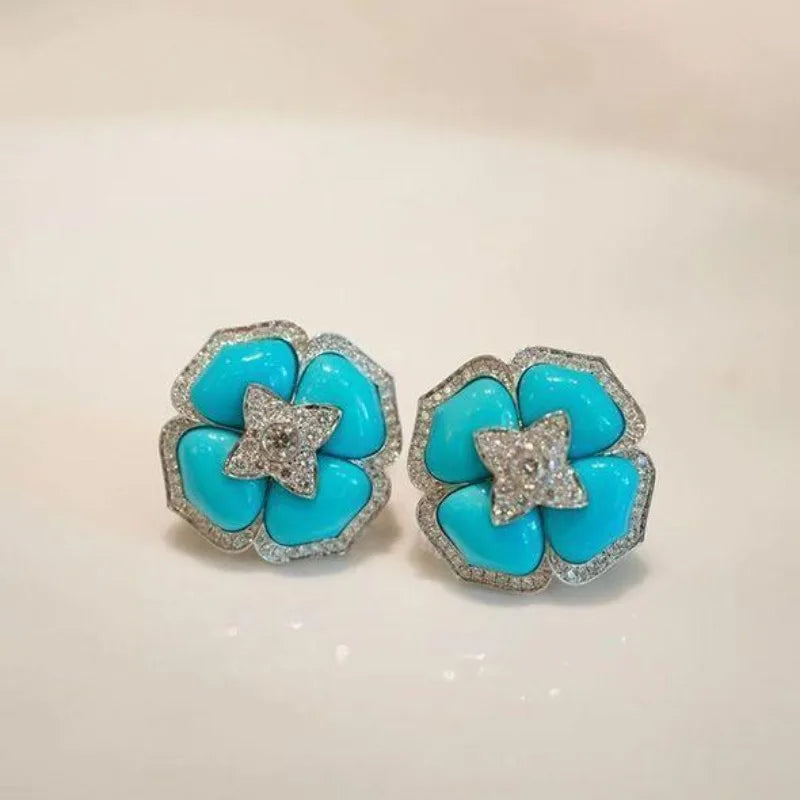 Elegante Silberblaue Blumenohrringe