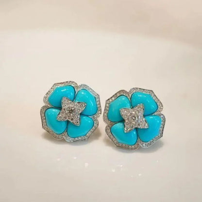 Elegante Silberblaue Blumenohrringe