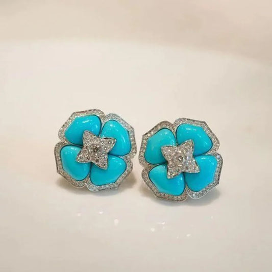 Elegante Silberblaue Blumenohrringe