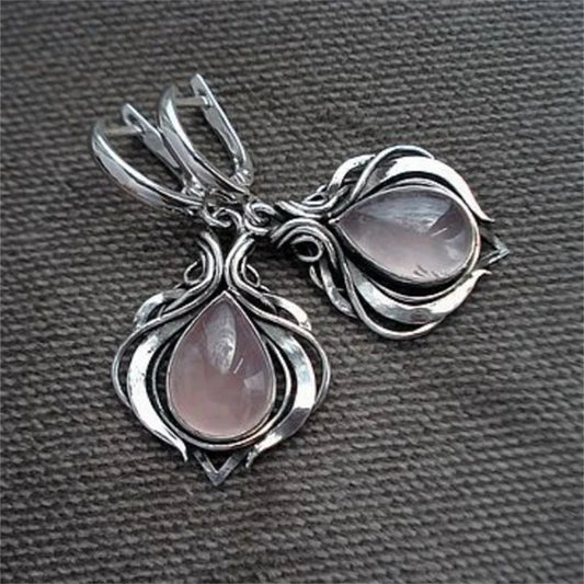 Vintage viktorianische Stil Wassertröpfchen Ohrringe mit rosa Steinen eingelegt